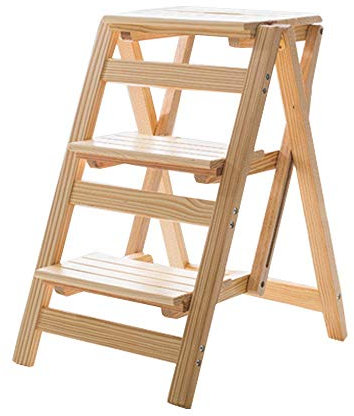 TZUGSM échelles, Escabeau en Bois Massif échelle Chaise Tabouret Multifonction Bois étagère Pliable échelle Maison bibliothèque 3 marches capacité 150 kg escabeau