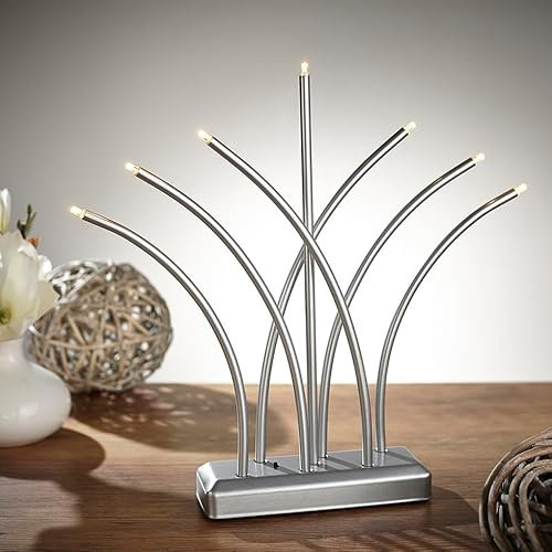 MeLiTec LED Weihnachtliche Beleuchtung SL51-1 Elegante Fächerform, chrom-matt, batteriebetrieben mit 7 Leuchtstäben, 3-Stufen-Dimmer & 5-Stunden-Timer