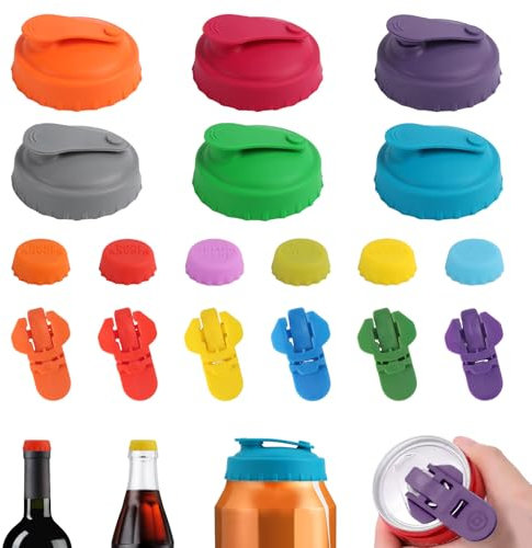 TPTGIAR 18 Stück Getränkedosen Verschluss, Silikon Bierflaschenverschluss, Flaschenverschluss Bierflaschen Wiederverwendbare, Bunt Dosendeckel, Silikon Deckel für Dosen, für Bier Saft ＆ Glasflaschen