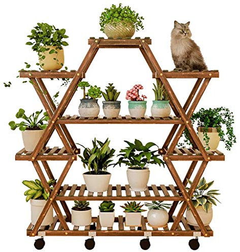 IOJKJGYTF Plant Stands,Flower Stand,Shelf Wood Balcony Flower Shelf Living Room Indoor Floor Type Plant Flower Pot Standnishings/Walnut/B