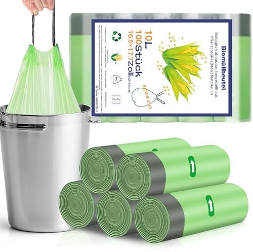 Dntorx 100 Stück Müllbeutel mit Zugband 10L, 42 x 45 cm Reißfest Müllsäcke Kleine Mülltüten Auslaufsicher Abfallbeutel für Büro Zuhause Küche Lebensmittelabfälle