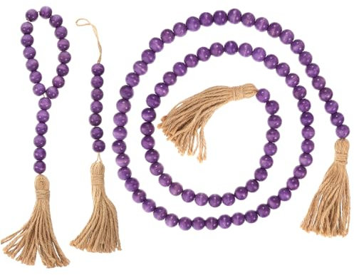 3pcs Wooden Beads Decor Fringe Garland Hanging Beads Adorn Prayer Bead Tassel Car Bead Charm Hanging Door Beads Hanging Tassel Beads Hanging Ornaments Rope Purple Cabilock