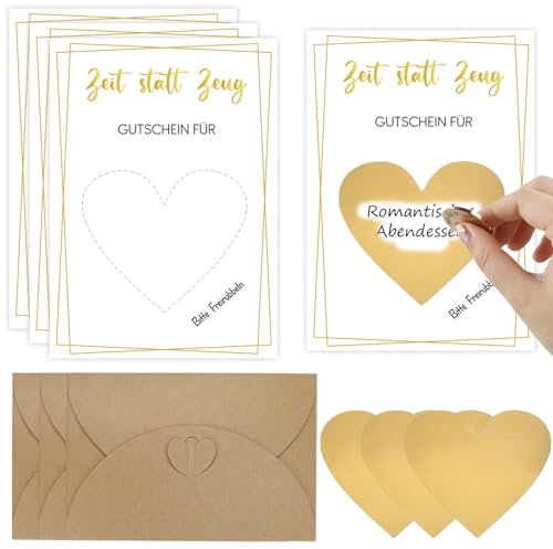 Gutschein zum Selber Ausfüllen,3 Sets Rubbelkarten zum Selber Beschriften mit Umschlägen und Rubbelaufkleber, Zeit statt Zeug,Rubbelkarten Gutschein Verpackung für Geschenke Geburtstag Hochzeit