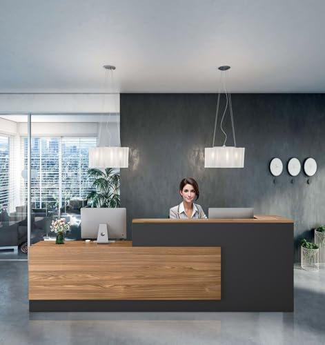 UKETO Moderne Empfangstheke aus Holz - L-Form Empfangstresen für Büros multifunktionaler Empfangstisch mit großzügigem Stauraum Geeignet für Büros Rezeptionen Hotels (Links hoch-A, 180CM)