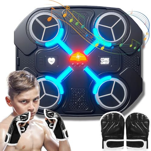 ALLOMN Musik Boxmaschine, Smart Bluetooth Boxmaschine mit Boxhandschuhen, Wandmontage Punchingmaschine mit 3 Stufen Geschwindigkeitseinstellung, Spaß gefüllt und sicher Übung für Erwachsene & Kinder