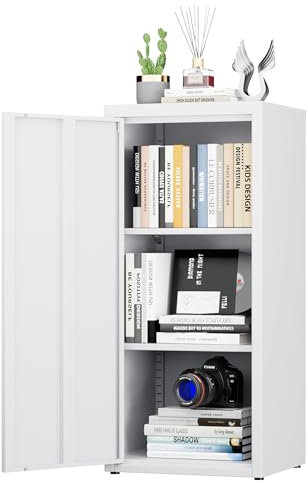 SUPEER Metall Aktenschrank Büro mit Einzeltür,Ordnerschrank 88x40x35 cm, 2 höhenverstellbare Ablagen,Robustes Metallspind für Dokumente, Akten & Bürozubehö(weiß)