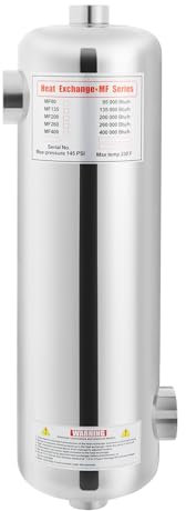 Beaudreaul Edelstahl Schwimmbadheizer 60KW Wärmetauscher Pool, Schwimmbad Heat Exchanger Wasserdurchfluss 250L/min, 30 L/Min Heißwasserfluss, Schwimmbadwärmetauscher für Poolsystem, Silber