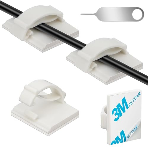 SZFUDIGO selbstklebend kabelhalter 50 Pack Weiß, geeignet für Kabel mit einem Durchmesser von ≤ 6 mm in Autos, Häusern und Büros.