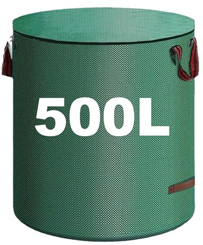 RXBSLZN Profi-Gartensack mit Deckel – 500L Fassungsvermögen, wasserdichter Deckel, für Laub & Grünschnitt (500L 132 Gallonen 80 * 100cm)