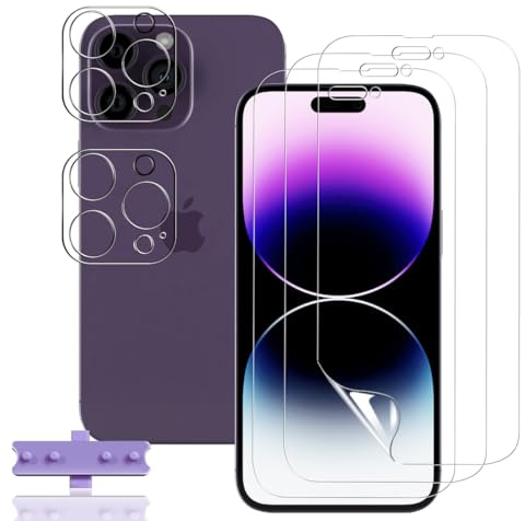 Rnnmeeko Schutzfolie für iPhone 14 Pro Folie 3 und 2 Kameraschutz | Weich TPU Displayschutzfolie, Ultra HD Klar Anti- Kratzer Displayschutz, Fingerabdruck-ID, Vollständige Deckung