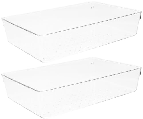 VILLCASE 2pcs Narrow Desk Drawer Organizers with Compartments for Cutlery Utensil Storage Kitchen Drawer Dividers Plastic Storage Boxes for Desktop