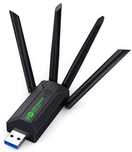 DIEKE Carte USB WiFi 1300 Mbps 2,4/5 GHz double bande 4 antennes externes pour une large compatibilité large connexion USB carte réseau