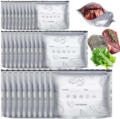 30 Pièces Sacs De Rangement Réutilisables En Aluminium Avec Fermeture Éclair,Sacs De Rangement Alimentaires Réutilisables Et Refermables En Feuille D'aluminium,Convient pour le stockage des.