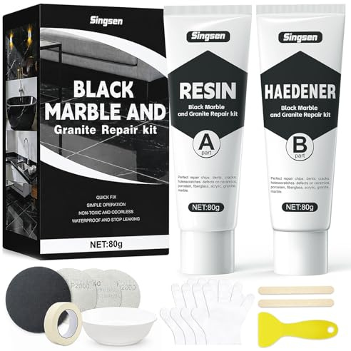 Black Marble Repair Kit, Tile and Granite Repair Kit for Cracks, Chips, Scratches and Holes, 2 Part Resin Bath, Sink, Shower Tray and Worktop Repair Kit for Bathroom and Kitchen Surfaces