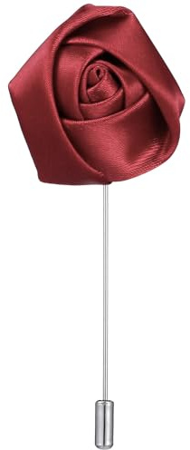 LALAFINA Handgefertigte Rosenblumen-anstecknadel für Herren (weinrot)