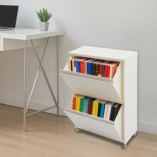 Apriltop 2 Ebenen Schuhschrank Schmal mit 4 Rollen, bis 10 Kg, 40x19.5x60.5cm Flurschrank Modern, für Schlafzimmer, Wohnzimmer, Eingangsbereich, Platzsparend