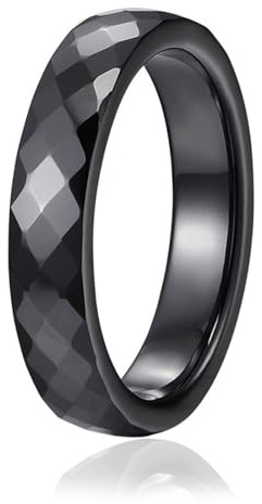 Stfery Herren-Ring, Keramik, Rhombus, facettiert, 4/6 mm, gebogen, weißes Band, Unisex