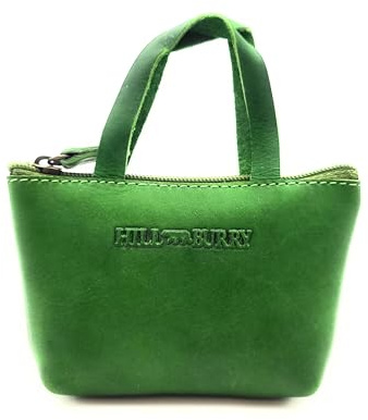 Schlüsseletui Damen Echtleder – Schlüsseltasche Mini-Handtasche mit Reißverschluss und Schlüsselring an Lederband, ungefüttert, 11×7×3 cm, 30g (Grün)