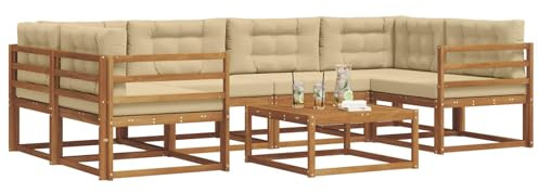 vidaXL Outdoor-Sofagarnitur mit Kissen 7 pcs Natur und Beige, Modernes Outdoor-Sofaset, langlebige Gartenmöbel für Patio, Poolbereich, Hinterhof-Couch und modulares Sofa.