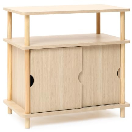 Hometopia Sideboard Holz mit Schiebetüren, Schmaler Aufbewahrungsschrank mit Ablageboden, Küchenschrank & Flurschrank, Stauraum für Wohnzimmer, 60 × 60 × 35 cm