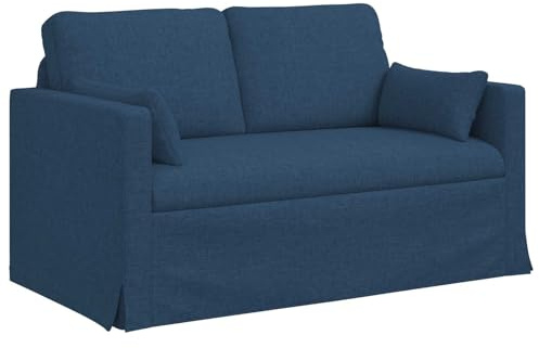 QJBSAVVA Sofa Blau 139 cm Stoff Zweisitzer Couch mit Metallrahmen und Holzarmlehnen, Ergonomisches Design Polstersofa für Wohnzimmer Schlafzimmer und Lounge-Ecke, 139 x 78 x 80 cm