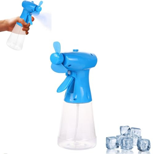 Portable Water Mist Spray Fan,Handheld Outdoor Cooling Hand Fans,Battery Powered,Cooling Fan with 500ml Water Spray Bottle ,Personal Cooling Device For Indoor Outdoor Travel Summer Beach (Blue)