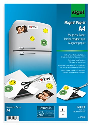 SIGEL IP440 bedruckbares Magnet-Papier / Magnetfolie für InkJet, A4, 5 Blatt, weiß