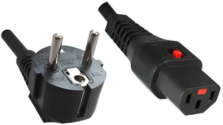 DINIC: IEC Lock Stromkabel, Netzkabel CEE 7/7 auf C13 mit Verriegelung, 1mm², VDE, 2m