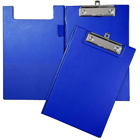 Janrax Blue Foldover Clipboard – A5 Folding Clipboard with Front Cover, Inside Pocket & Hanging Hook