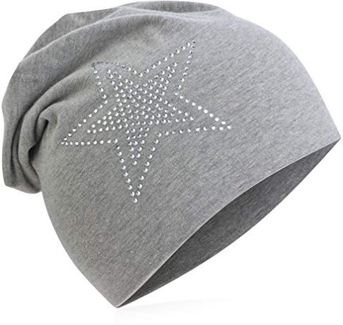 Miobo Kinder Slouch Beanie Mütze,Baumwolle,2Stern-Grau-L
