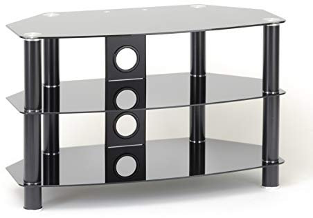 TTAP Black Glass with Black Legs TV Stand 1050mm for LED/LCD/Plasma TVs from 32 to 55 with 3 Shelves & Cable Management System