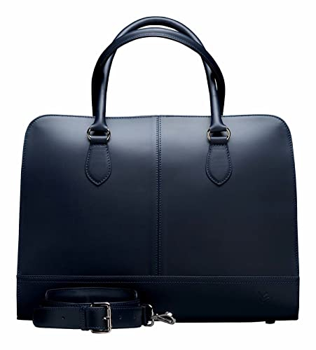 Su.B Laptoptasche 13 Zoll und 14 Zoll für Damen, Umhängetasche aus Spaltleder mit Schulterriemen und Kofferband, Hergestellt in Italien - Dunkelblau