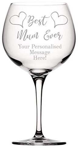Personalised Engraved Mother's Day Large Gin/Wine Balloon Glass Gift Boxed Stainless Steel Straw Best Mum Ever