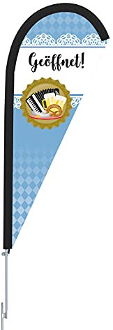 Vispronet Beachflag Biergarten geöffnet - Versch. Bodenelemente - Höhe 2,04 m - Indoor- & Outdoor (Erdspieß)