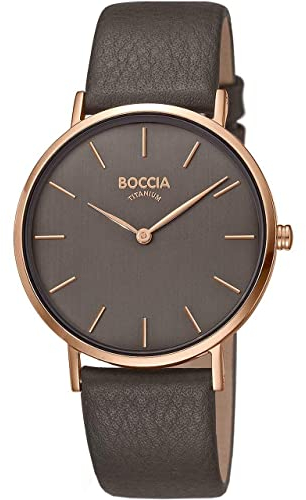 Boccia Damen Analog Quarz Uhr mit Echtes Leder Armband 3273-11