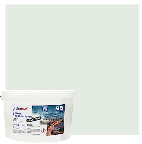 Preismaxx Silikonharz Fassadenfarbe, Weißgrün Grün 2,5L hochwertige, matte, wasserabweisende Aussen-Dispersion, sehr guter Regenschutz - Abperleffekt