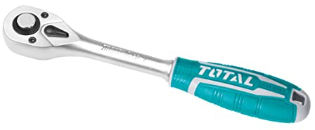 TOTAL - Llave de Carraca Reversible - 205 mm e Inserción de 3/8 - Herramienta para Aflojar Tuercas y Tornillos de Cabeza Hexagonal - Cromo Vanadio