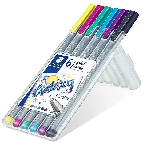 STAEDTLER triplus fineliner, Mix & Match System, superfeine, metallgefasste Spitze, ergonomische Dreikantform, STAEDTLER Box mit 6 triplus Fineliner in den Farben Galaxy, 334SB6CS11