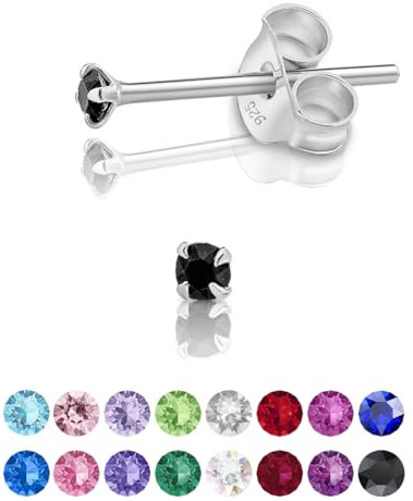 DTPsilver - * MINI * Boucles d'oreilles/Clous en Argent Fin 925 et Cristaux de Swarovski® Elements Ronds - Diamètre: 2 mm - Couleur: Noire