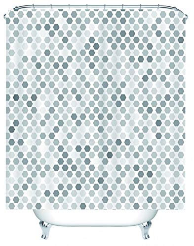AMDXD Duschvorhang 150x200cm, Licht und Dunkel Sechseck Badewanne Vorhang aus Polyester Stoff mit 12 Duschvorhangringen, für Badewanne Badezimmer, Schnelltrocknend, Anti-Schimmel, Grau 59X79″
