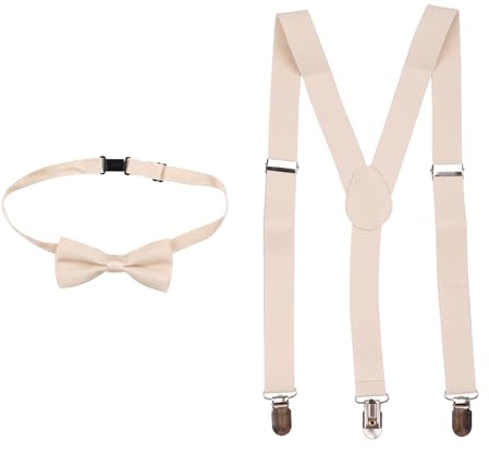 Trimming Shop 65mm X 25mm, Kids Suspenders and Bow Tie Set, 7 to 11 year Old Children Adjustable Y Shaped Fully Elasticated Clip On Brace with Blue Colour Bow Tie, Clothing Accessory for Children