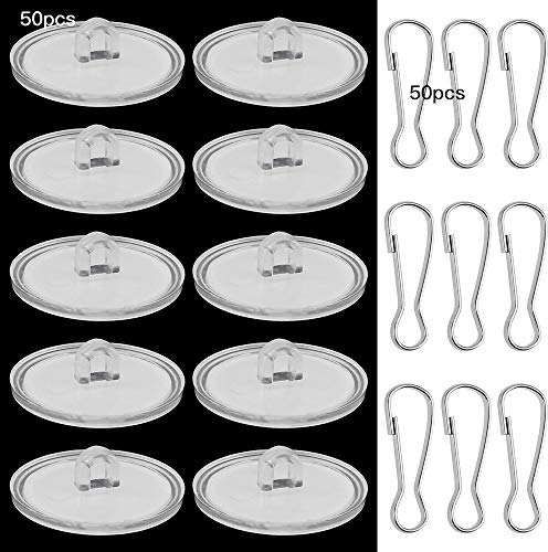 DXLing Pack of 50 Self-Adhesive Ceiling Hooks and 50 Flagpole Clips, Transparent, Plastic & Metal, No Drilling, Durable, Decoration