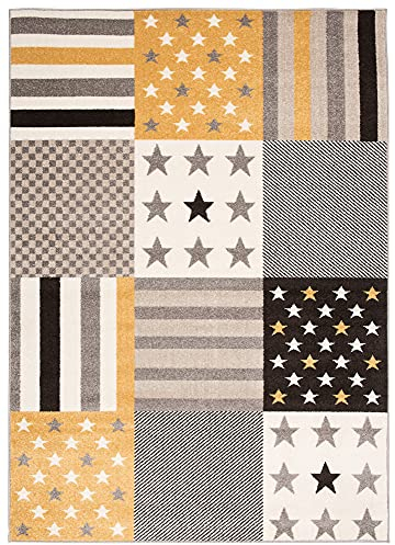Carpeto Rugs Sterne und Gürtel Kinderzimmerteppich - Kurzflor Kinderteppich - Weich Teppich für Kinderzimmer - ÖKO-TEX Wohnzimmerteppich - Teppiche - Beige Gelb - 200 x 300 cm