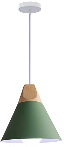 iDEGU Hängeleuchte, modern, E27, Kronleuchter aus Holz und Metall, Ø 22 cm, Deckenleuchte, schlichtes Design, Lampe für Schlafzimmer, Esszimmer, Küche (grün)