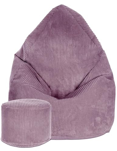 DreamRoots Sitzsack Cord Erwachsener Sitzsäcke Jugendlicher Teenager 80x80x120cm - Sitzsack mit Füllung, Hocker, Lehne und Bezug - Bean Bag Chair - Sitzkissen Boden - Chill Sack