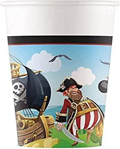 Procos 93966 - Becher Pirates Island, 200 ml, 8 Stück, FSC® Mix, Einwegbecher, Pappbecher, Geburtstag, Mottoparty