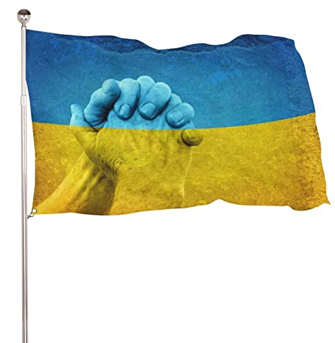 Bandera de Ucrania, con diseño de manos maduras en oración por Ucrania, banderas nacionales de Ucrania, color vivo y resistente a la decoloración UV, decoración para colgar el césped, 60 x 90 cm
