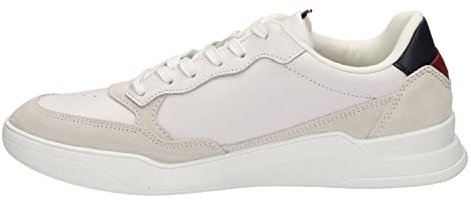 Tommy Hilfiger Herren Cupsole Sneaker Elevated Cupsole Leather Mix Schuhe , Weiß (White), 45 EU