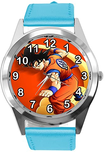 TAPORT Runde Armbanduhr aus blauem Leder für Anime Fighters Fans, blau, Armband