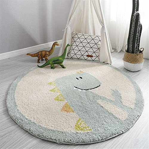 GLITZFAS Rund Kinderteppich, Flauschige Kinderteppich Cartoon-Tiere Runder Teppich Faux-Lamm Kurzflor Teppich für Kinderzimmer Mädchen Jungs (Dinosaurier,Durchmesser 100cm)